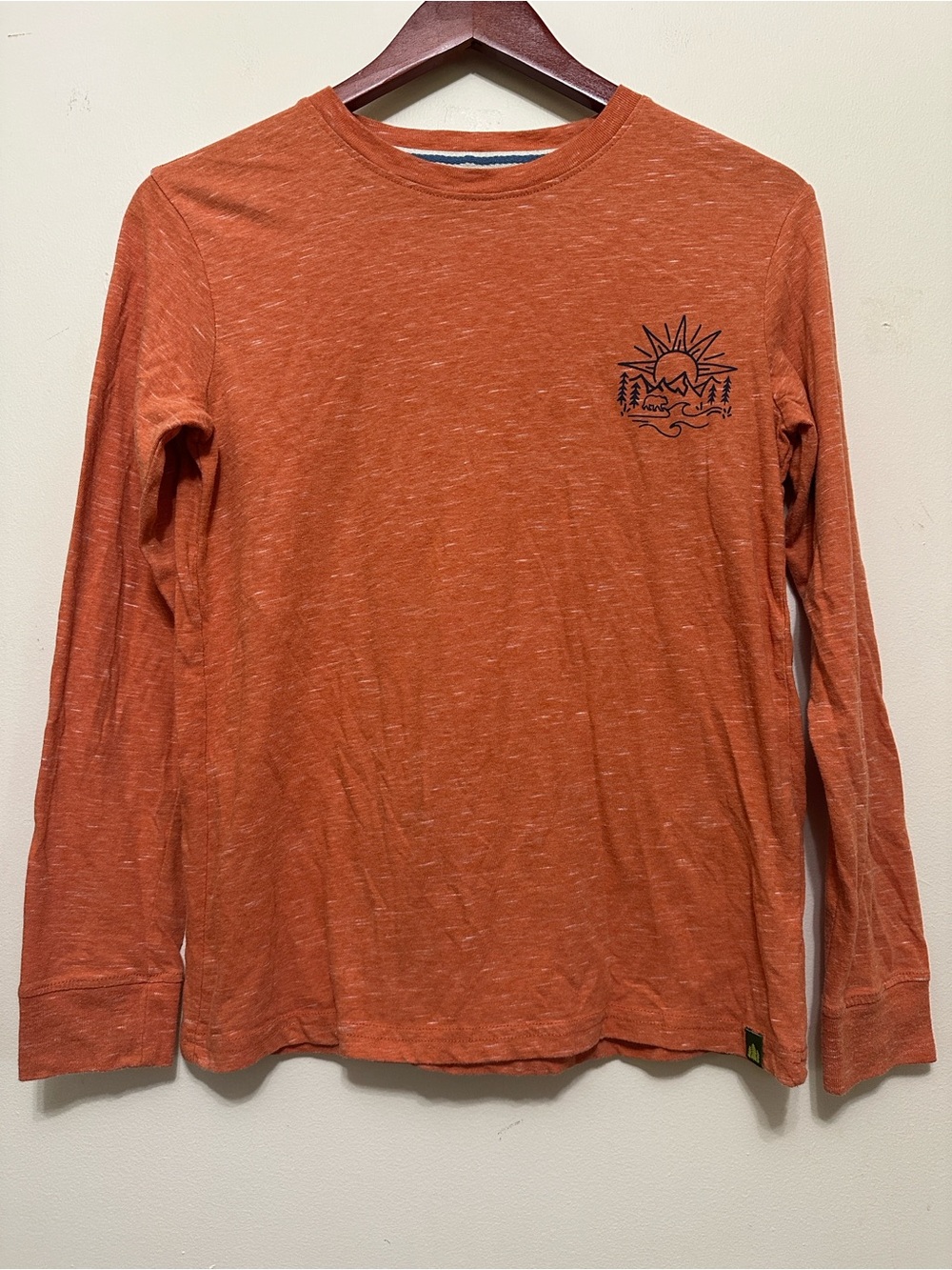 Men's Long Sleeve Crewneck Shirt - Sunset Orange with Chest Graphic